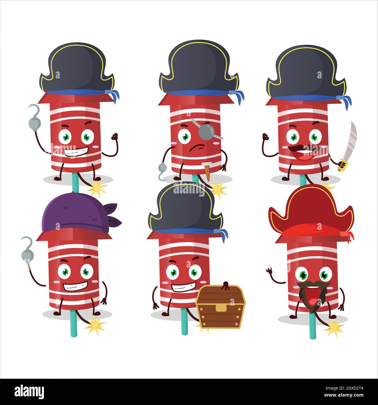 Cartoon character of red rocket firework with various pirates emoticons. Vector illustration Stock Vector
