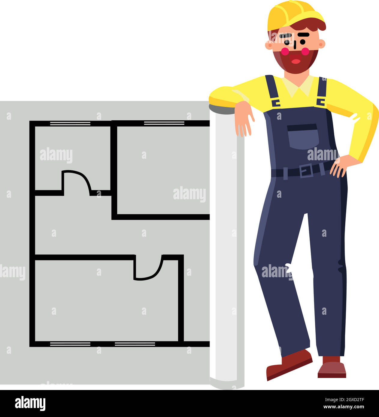 Architect Builder With Layout House Plan Vector Stock Vector Image