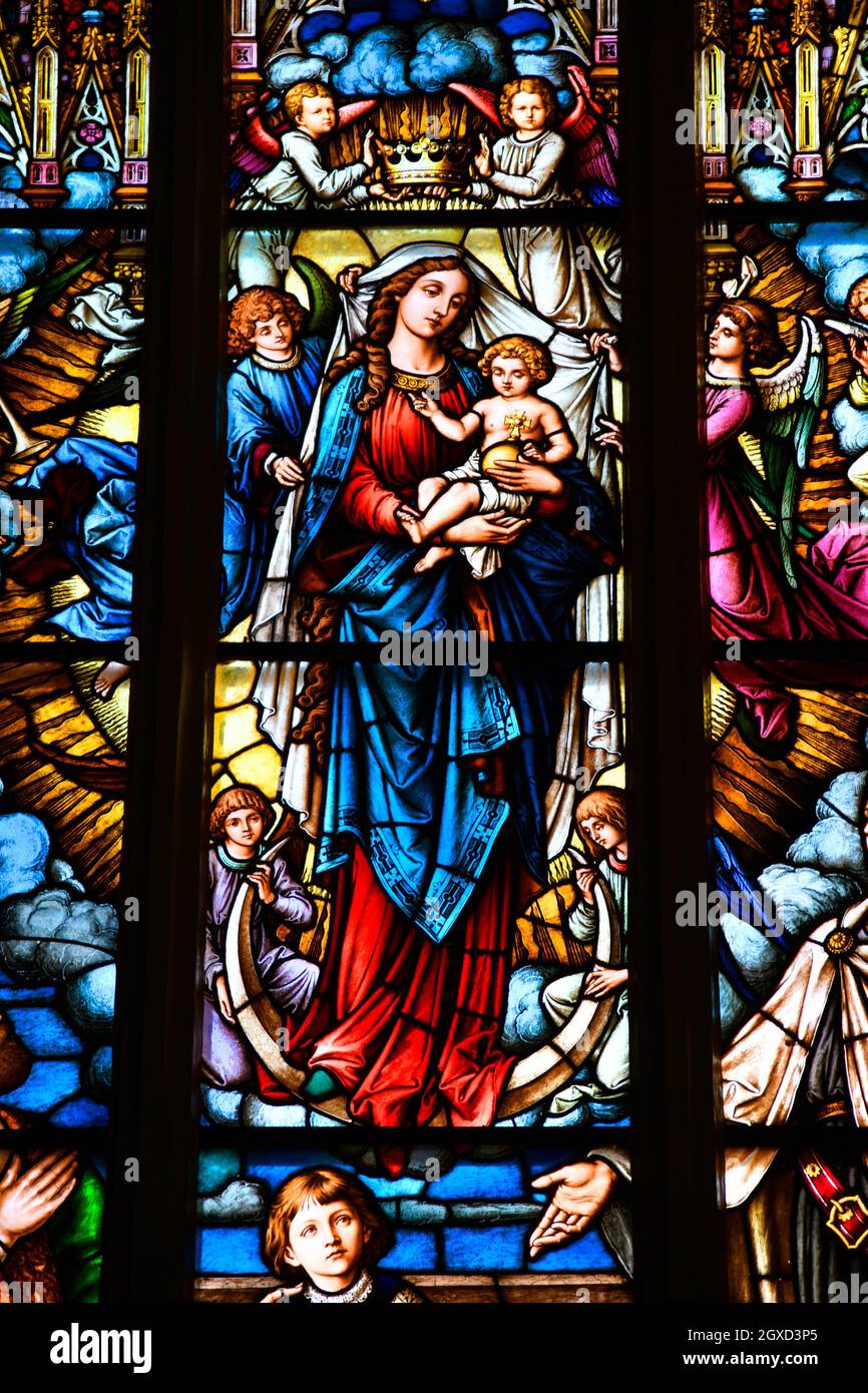 Stained glass window inside the protestant cathedral of Riga, Latvia