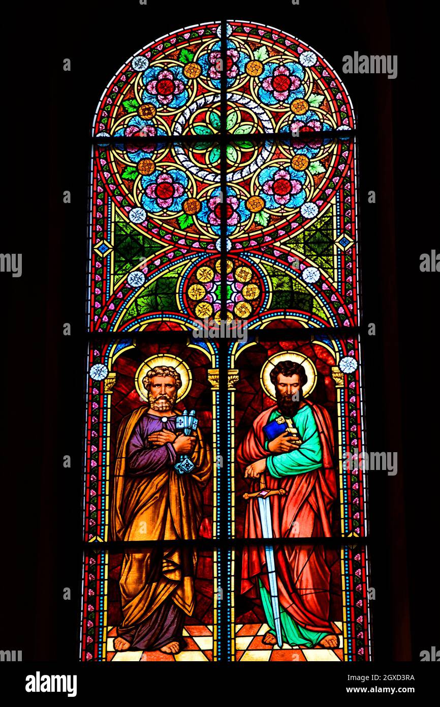 Stained glass window inside the protestant cathedral of Riga, Latvia