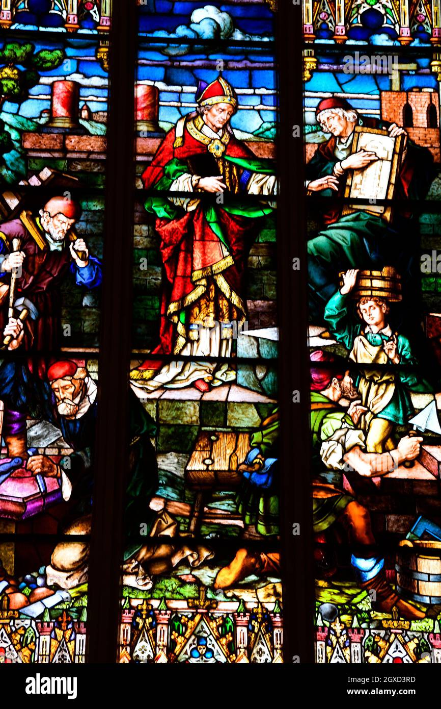 Stained glass window inside the protestant cathedral of Riga, Latvia