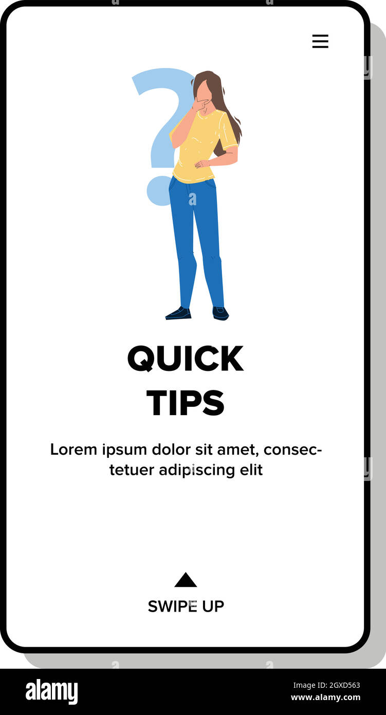 Quick Tips Searching Confused Young Woman Vector Stock Vector