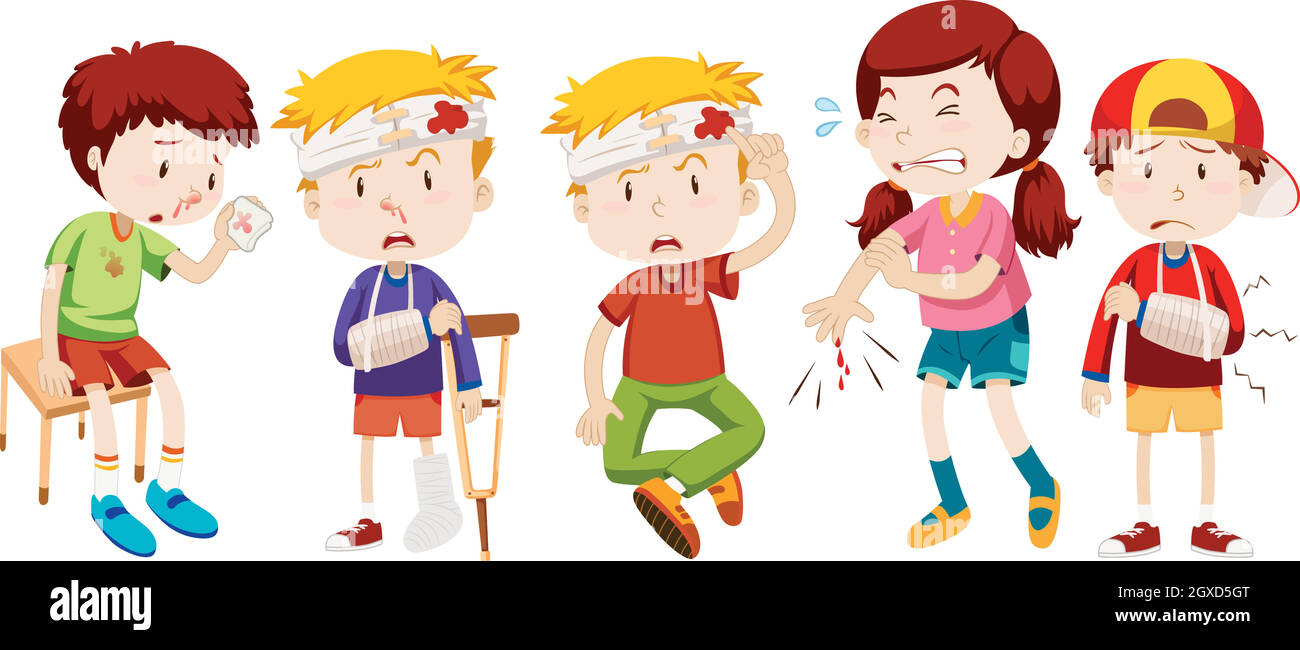 Children with wounds from accident Stock Vector