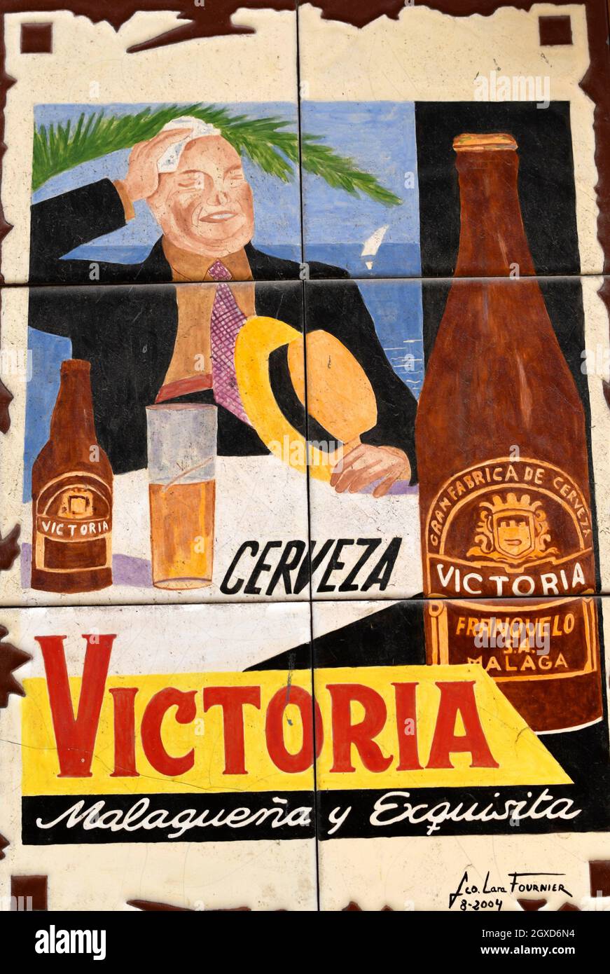 Old poster advertising, Malaga, Andalusia,Spain. Stock Photo