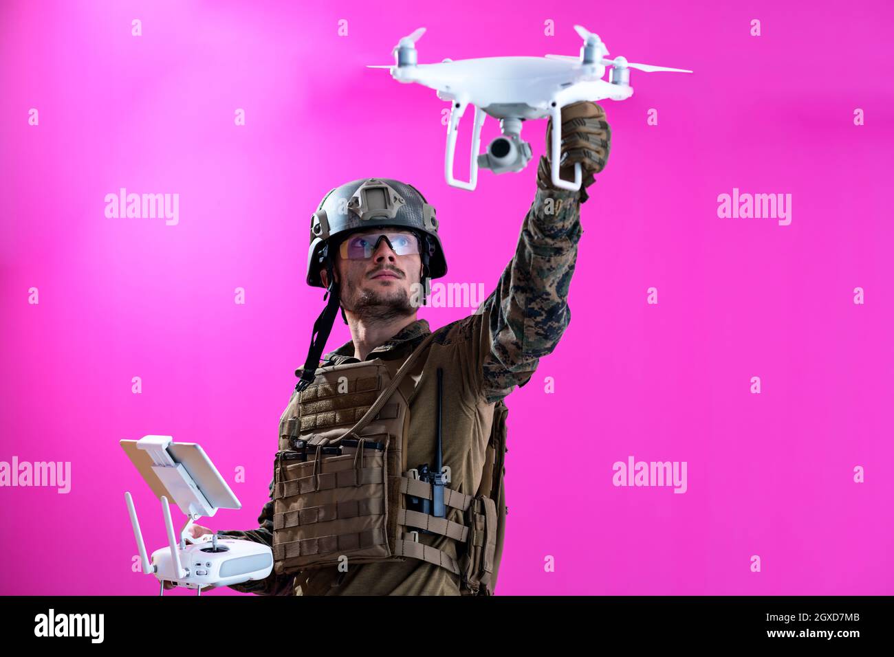 modern warfare soldier as drone pilot technician Stock Photo