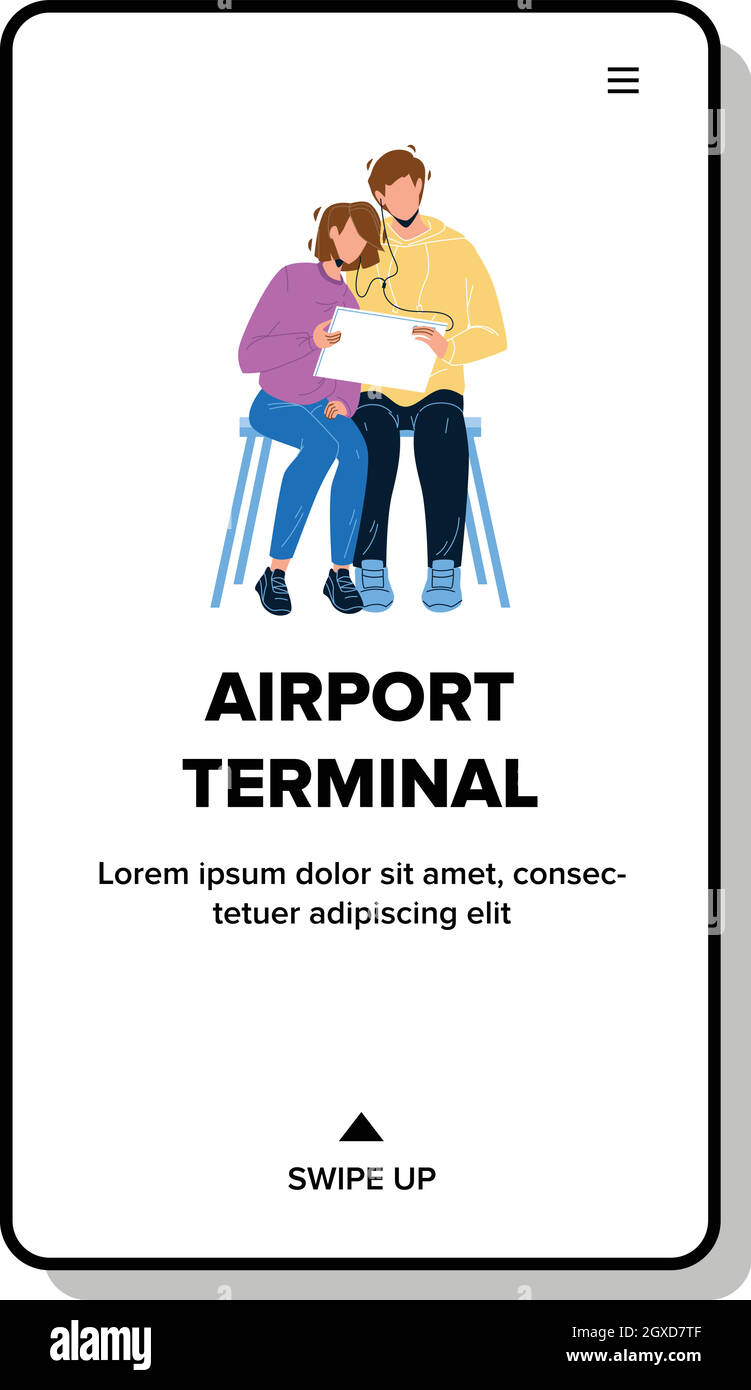 Airport Terminal Wait Airplane Passengers Vector Illustration Stock Vector