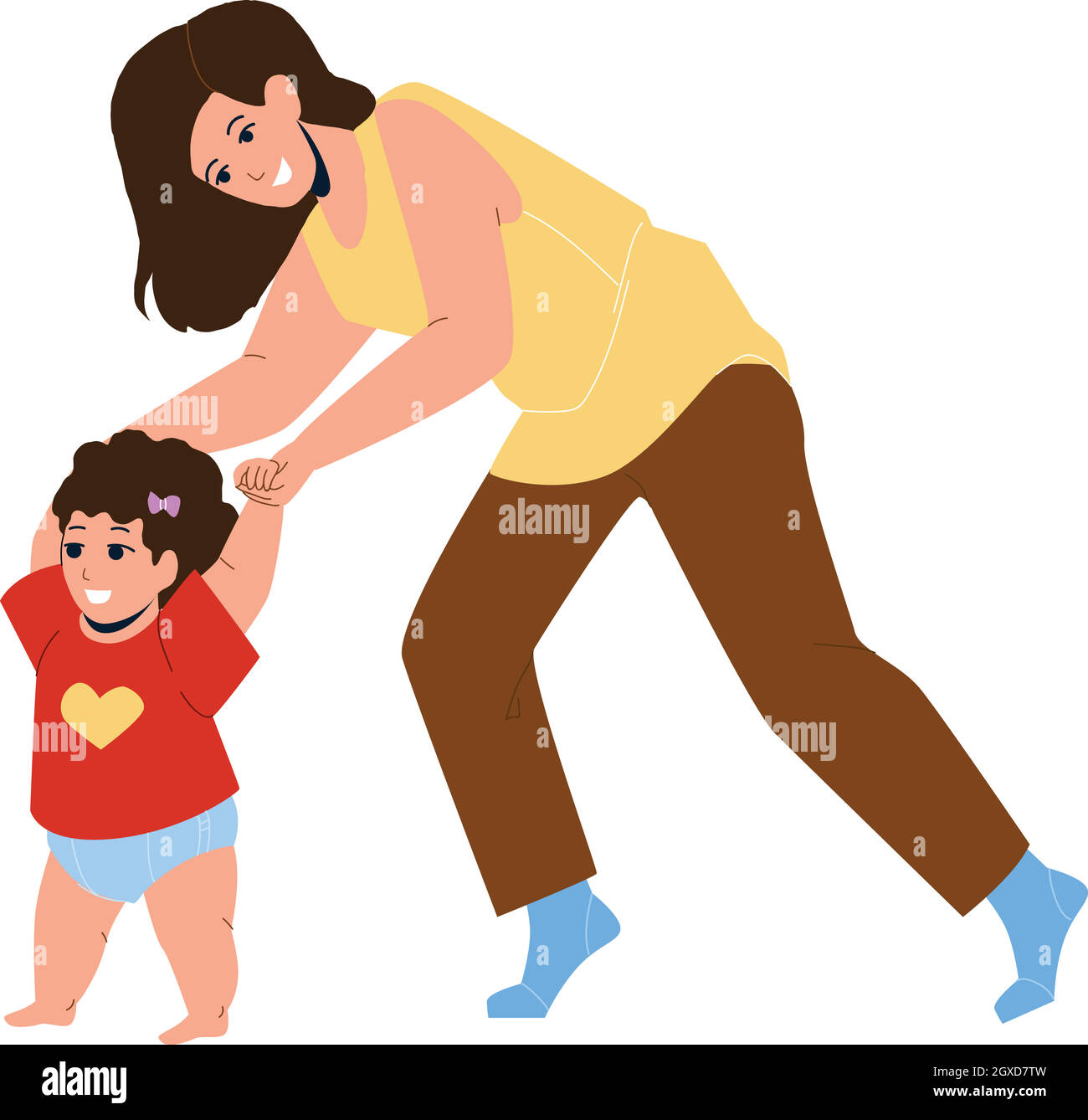 https://c8.alamy.com/comp/2GXD7TW/baby-toddler-taking-first-steps-with-mother-vector-2GXD7TW.jpg