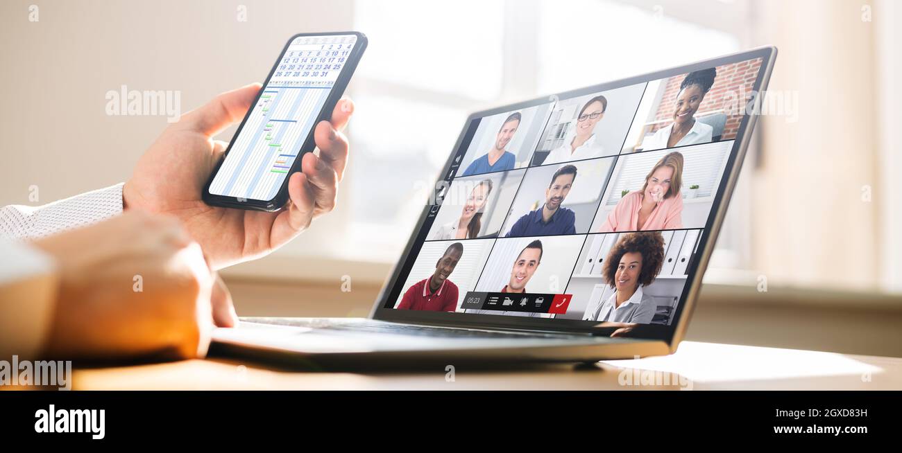 Virtual Business Presentation Or Videoconferencing On Computer Screen Stock Photo