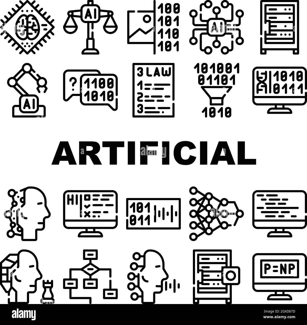 Artificial Intelligence System Icons Set isolated illustration Stock ...