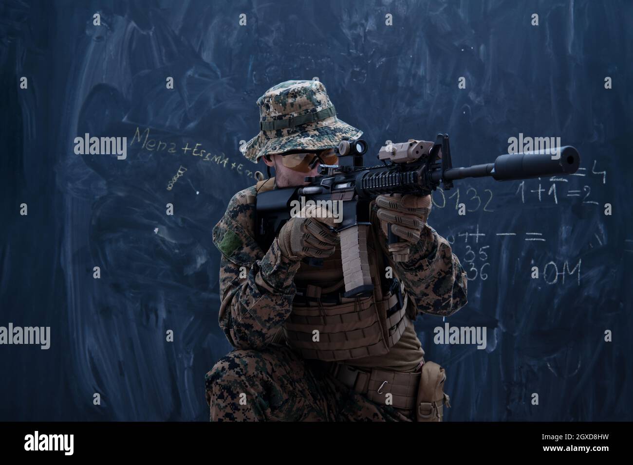 modern warfare american marines soldier in action while sneaking and ...