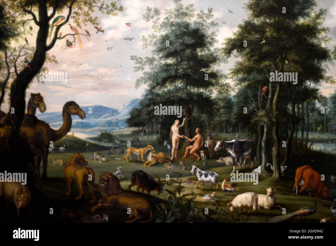 Isaak van Oosten (1613-1661) Adam and Eve and the Animals of Creation, 1625-1650, oil on canvas Stock Photo