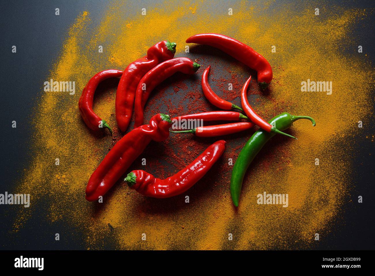 Fresh and dried chili peppers Stock Photo - Alamy