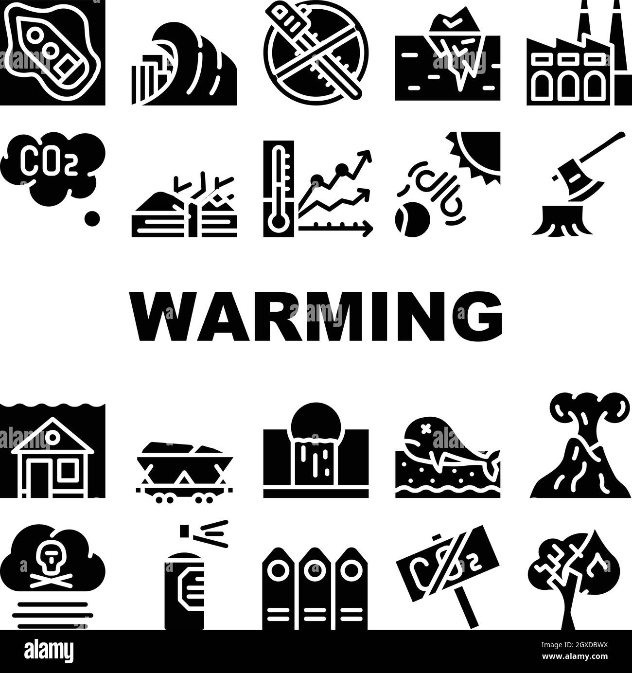 Global Warming Problem Collection Icons Set Vector Stock Vector
