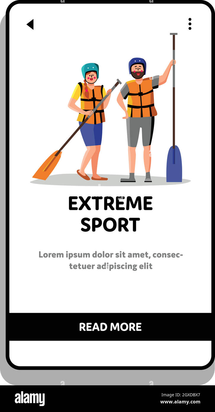 Extreme Sport Rafting People With Paddle Vector Stock Vector