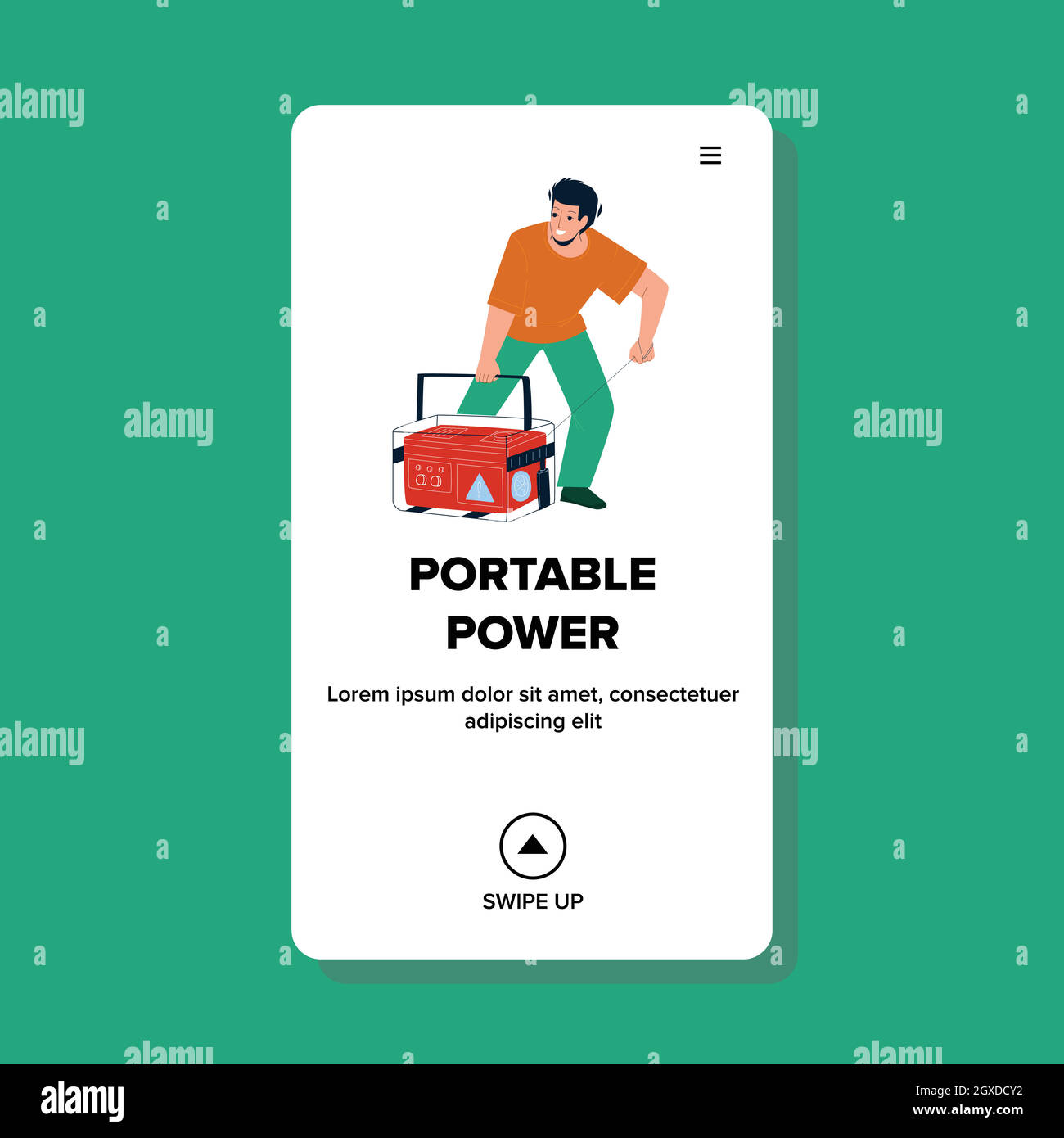 Portable Power Generator Tool Starting Man Vector Stock Vector