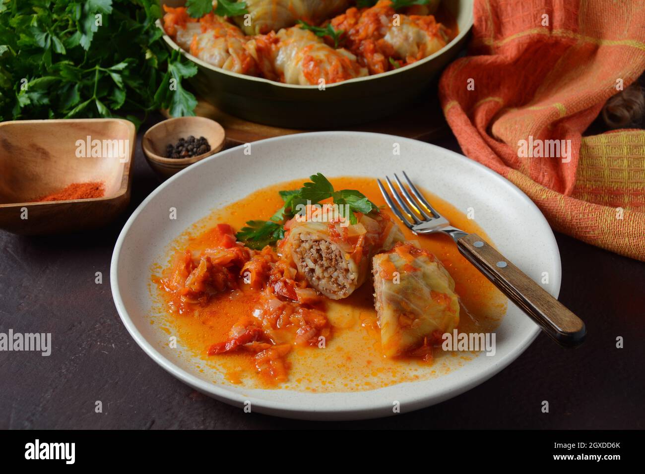 Cabbage Rolls Stuffed With Ground Beef And Rice In Tomato Sauce Stock cabbage-rolls-stuffed-with-ground-beef-and-rice-in-tomato-sauce-stock