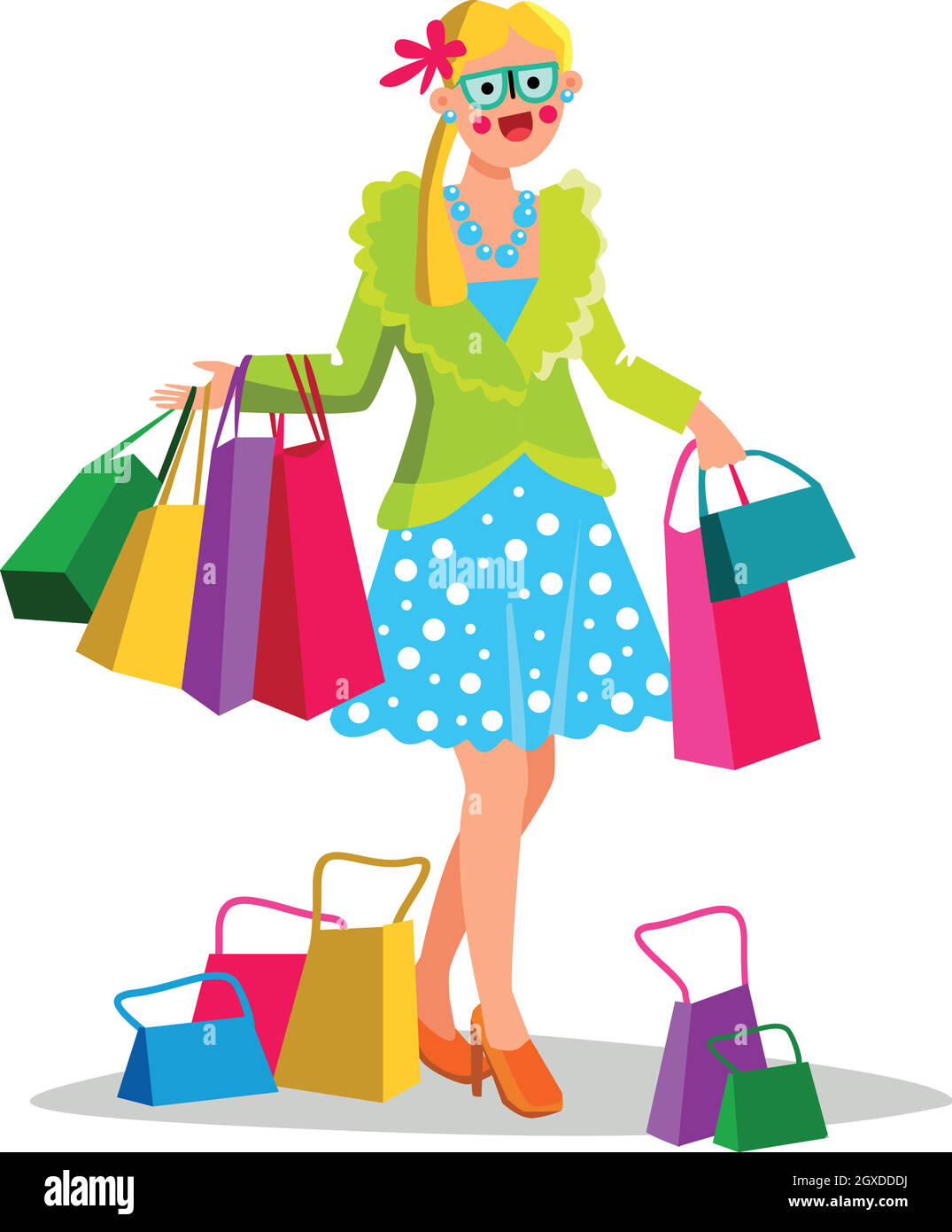 Shopaholism Problem Woman Walking With Bags Vector Stock Vector