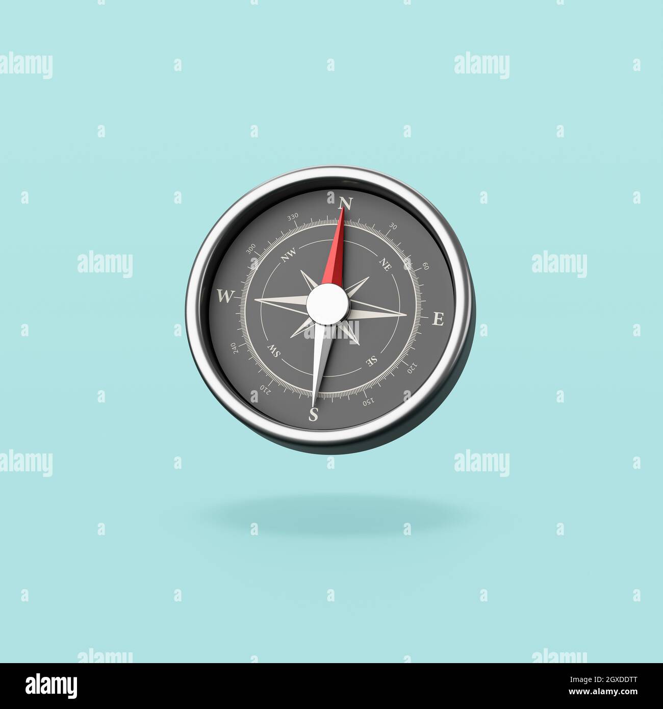 Metallic Compass with Red Needle Pointing Toward the North