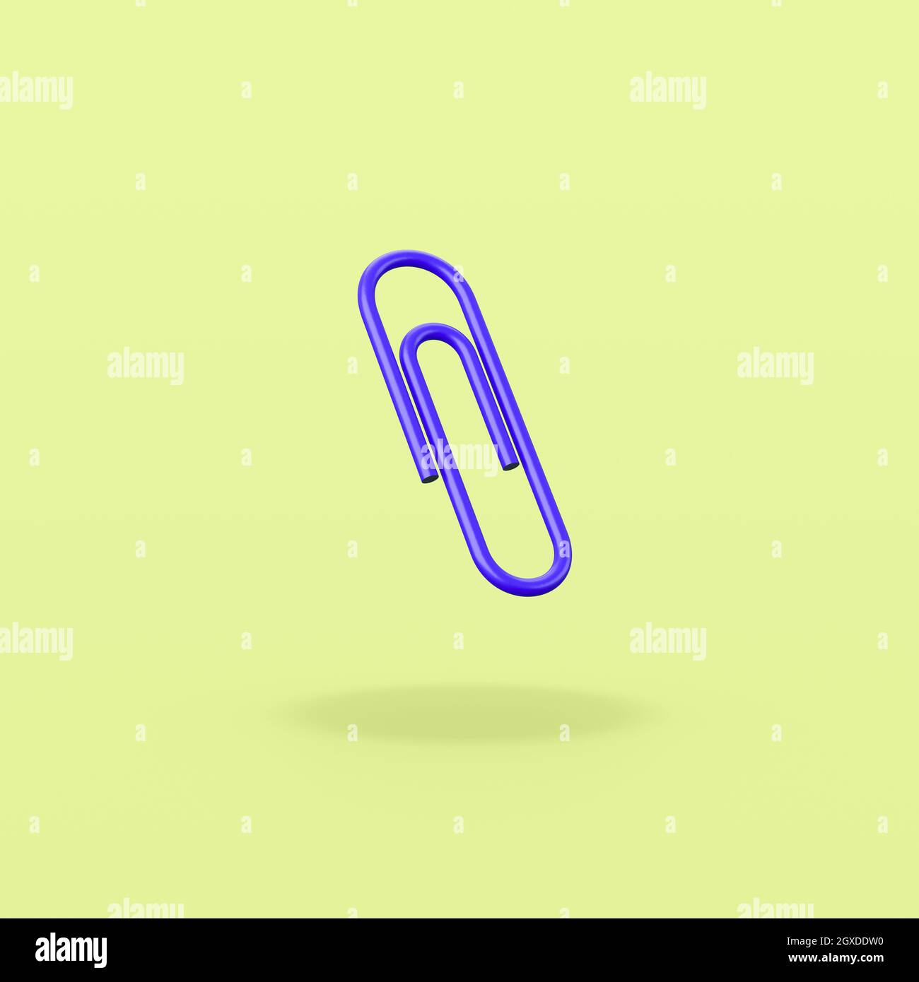 One Blue Paperclip Isolated on Flat Green Background with Shadow 3D ...