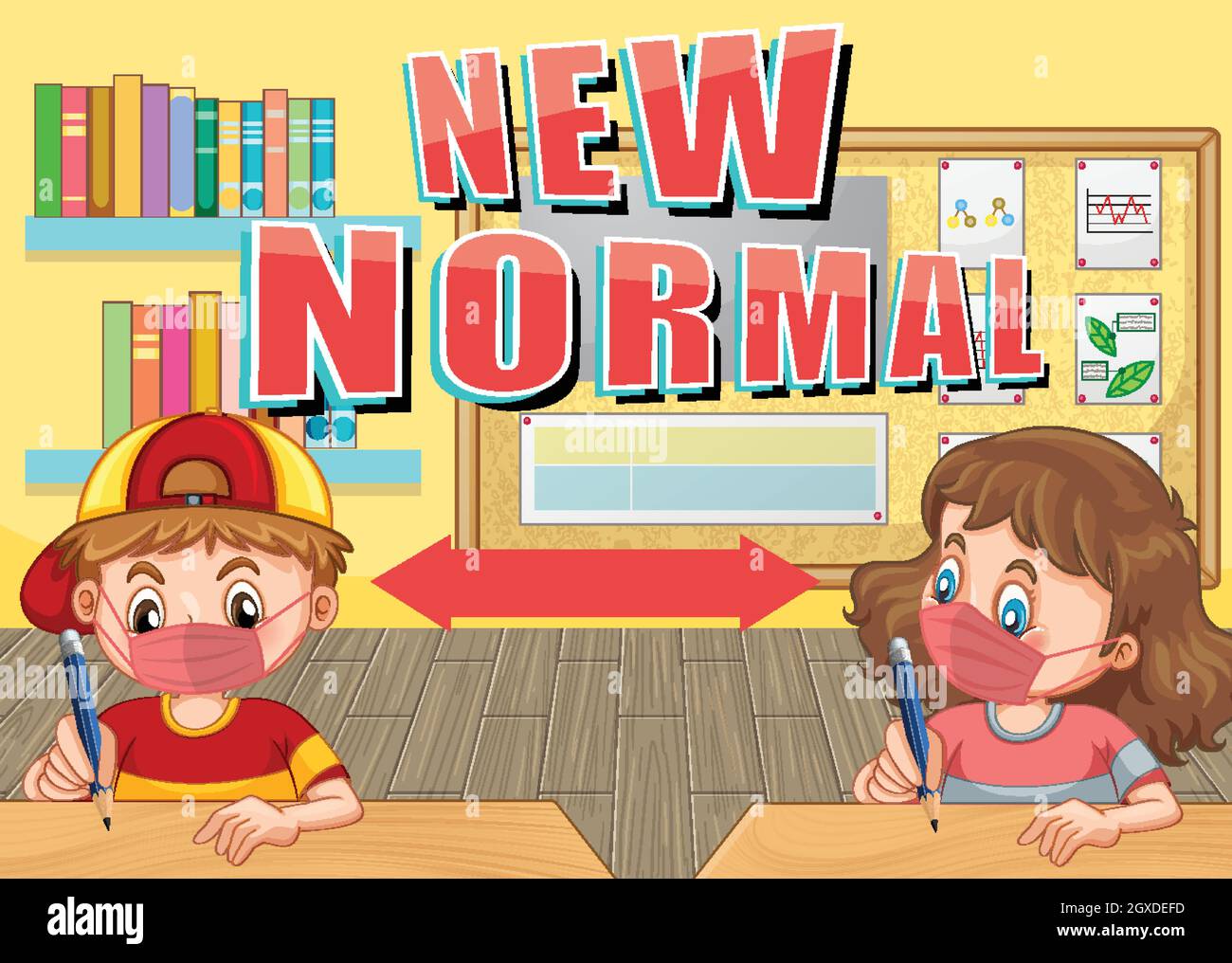 New Normal with students keep social distancing in the classroom