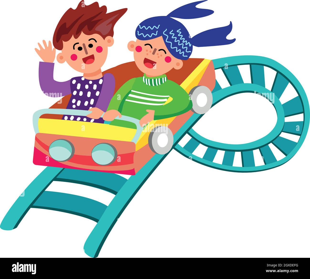 Characters Have Fun Riding Rollercoaster Vector Illustration Stock Vector
