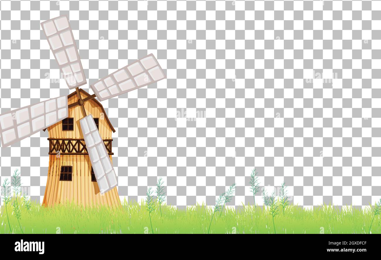 Windmill and barn on transparent background illustration Stock Vector