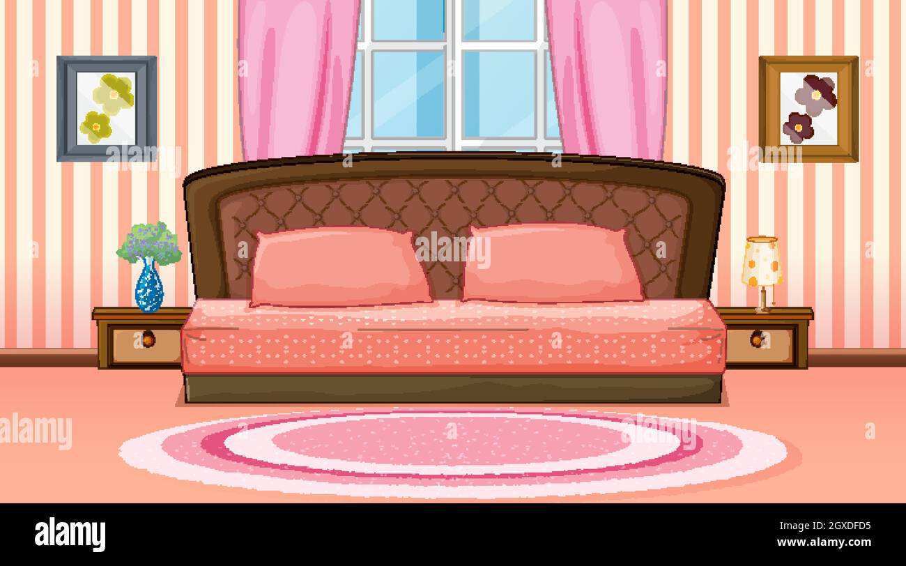 Pink bedroom interior design with furniture illustration Stock Vector ...