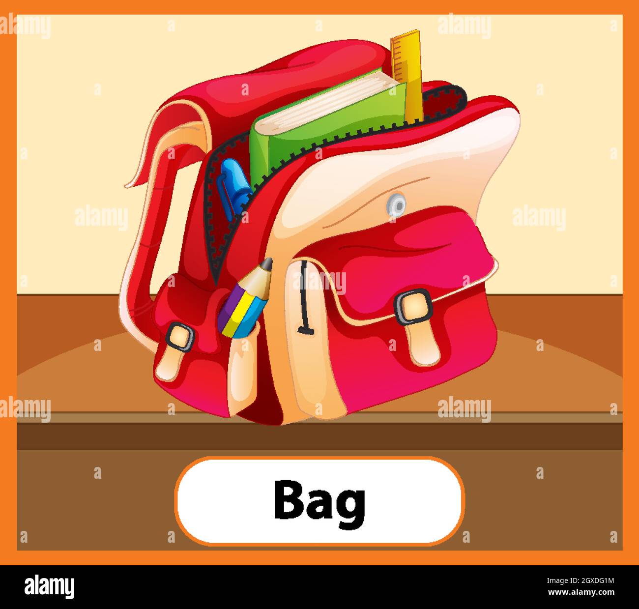 Educational English word card of school bag illustration Stock