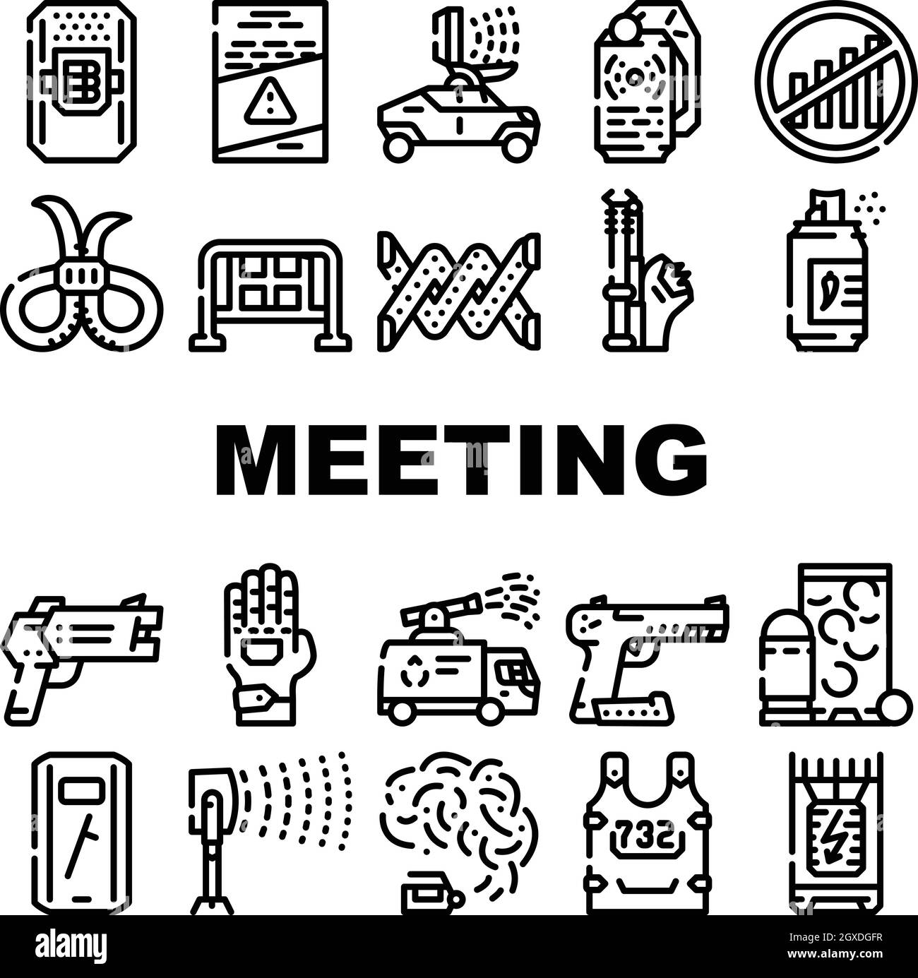 Protests Meeting Event Collection Icons Set Vector Stock Vector
