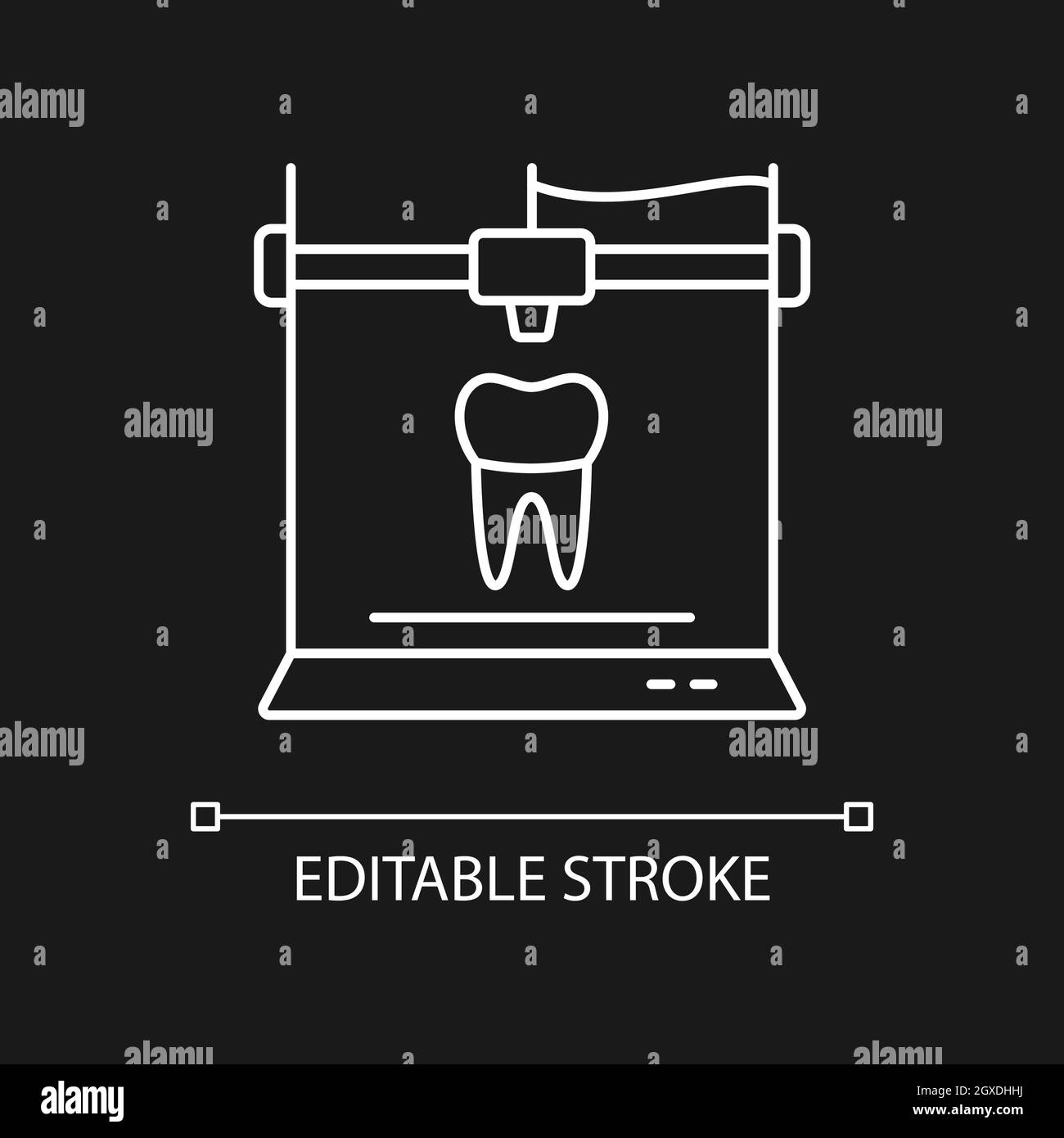 3d printing for dentistry white linear icon for dark theme Stock Vector