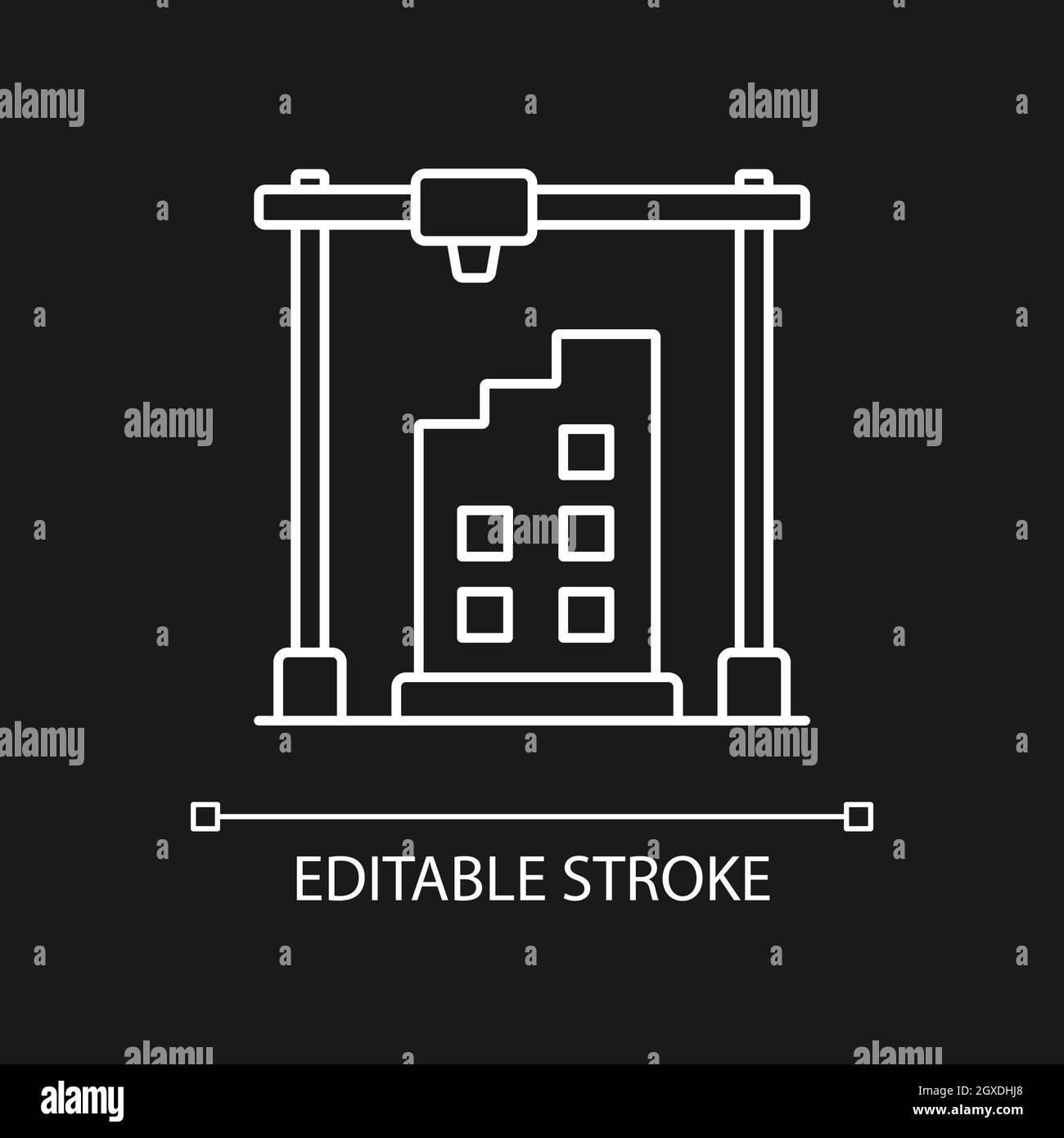 3d printed building design white linear icon for dark theme Stock ...