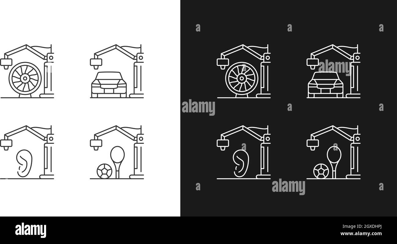 Manufacturing process linear icons set for dark and light mode Stock Vector