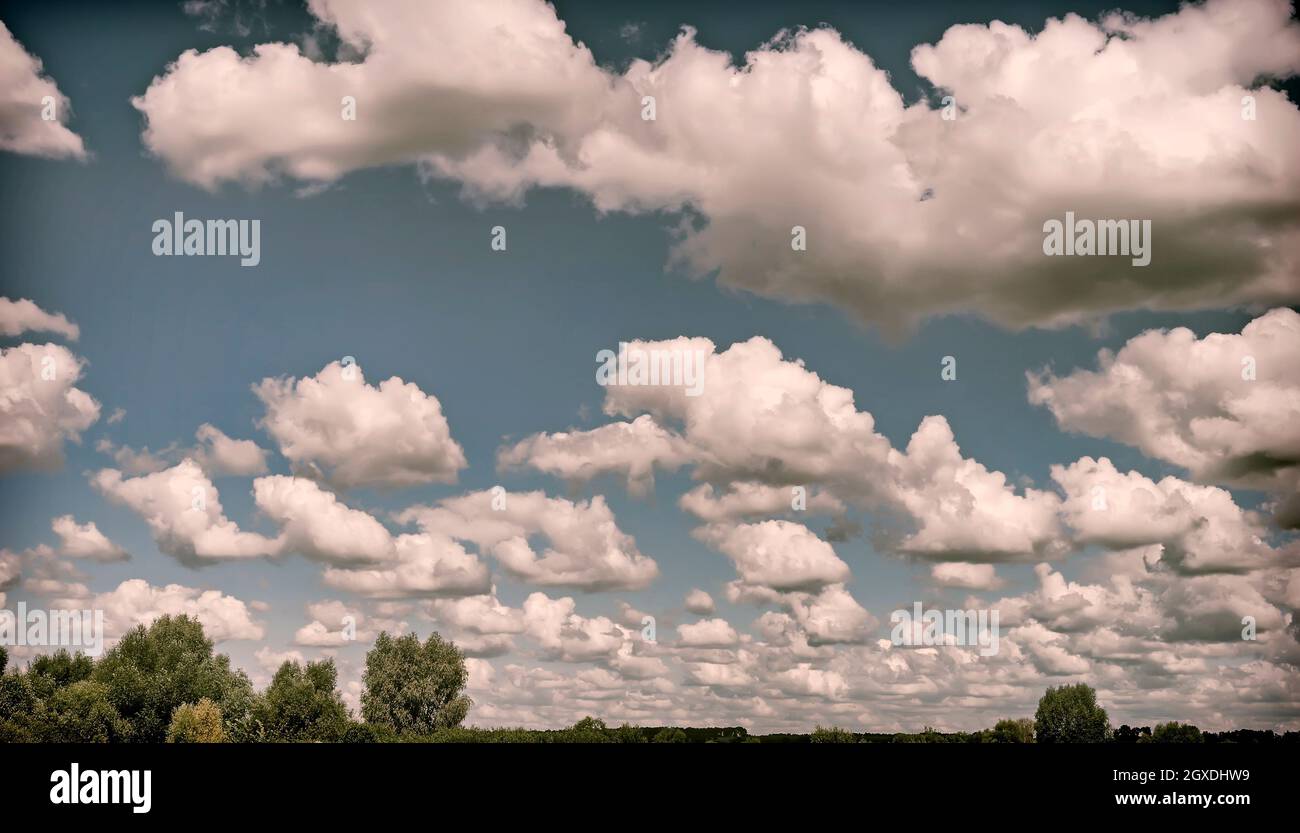 Summer landscape on a clear sunny day, blue sky with white cumulus ...