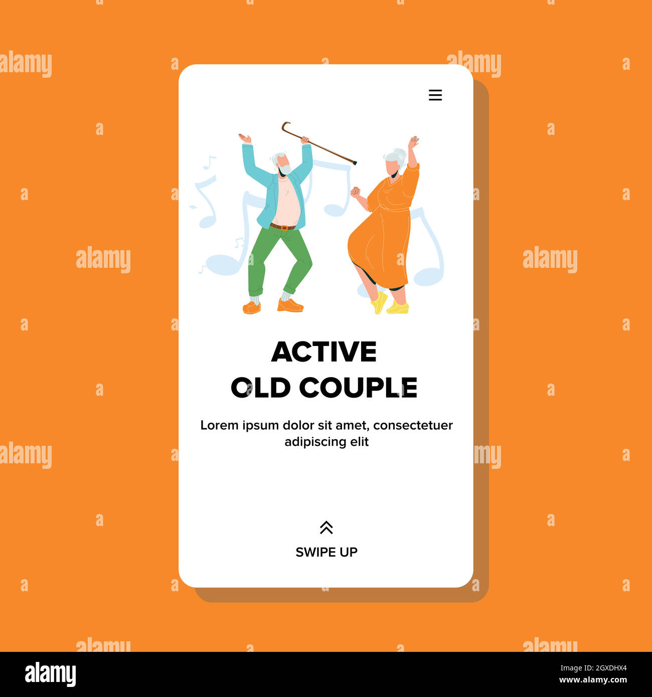 Active Old Couple Dancing Dance Funny Time Vector Stock Vector