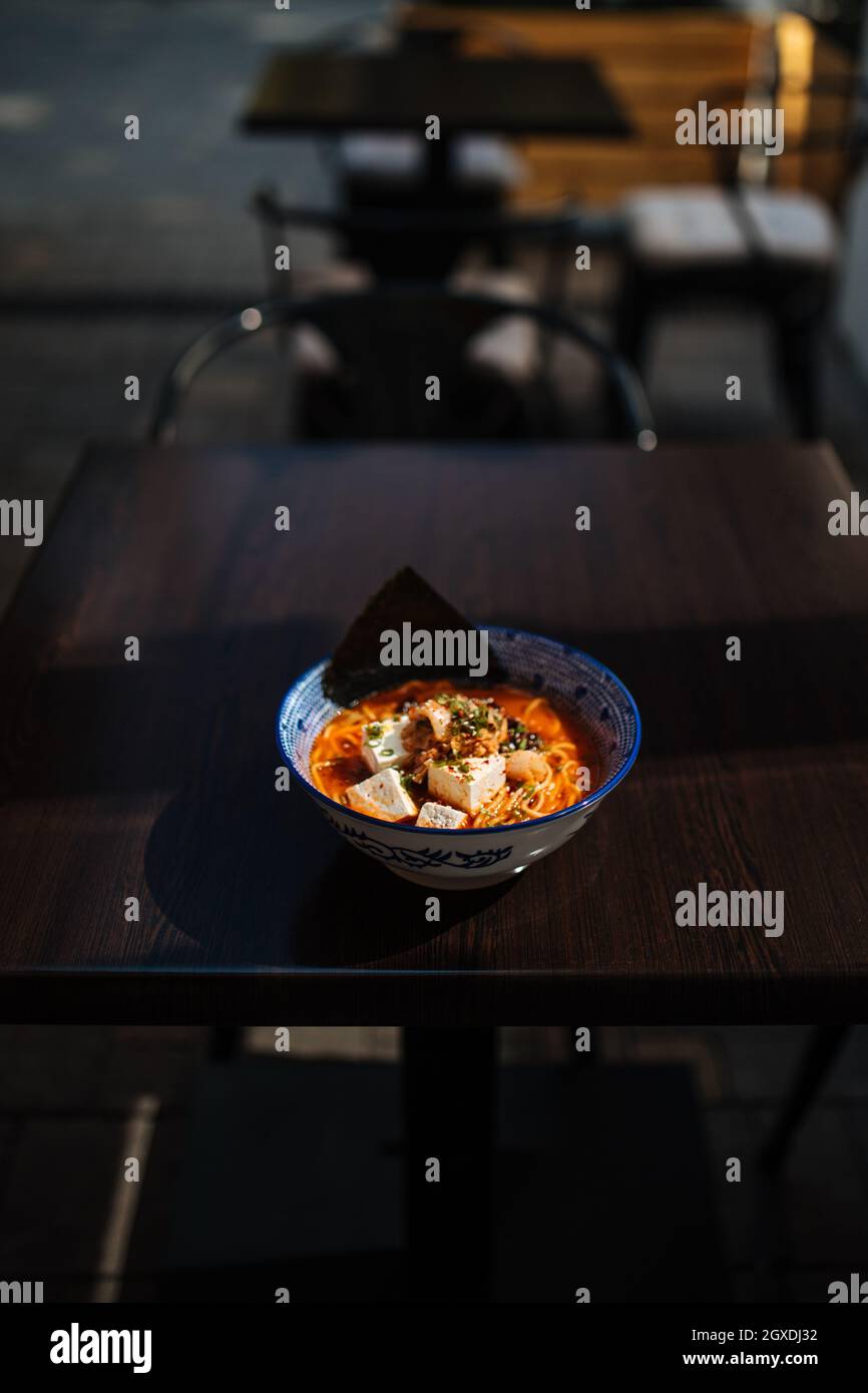 Spicy japanese miso tofu ramen with kimchi Stock Photo Alamy