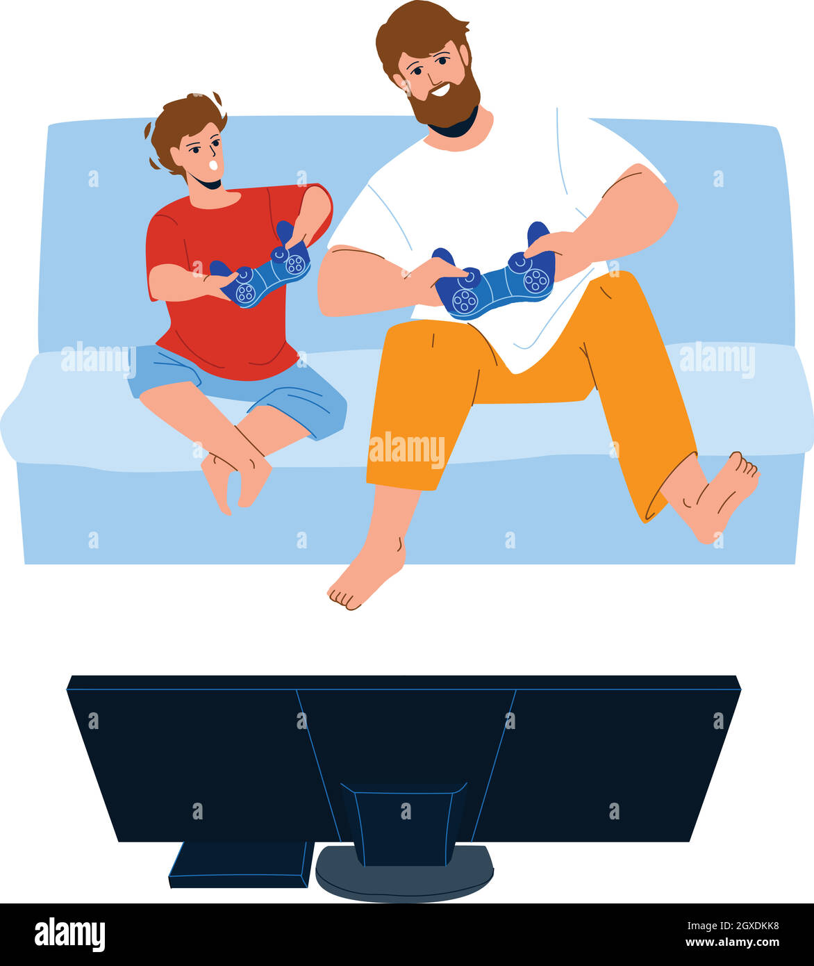 Father And Son Playing Video Games Together Vector Stock Vector