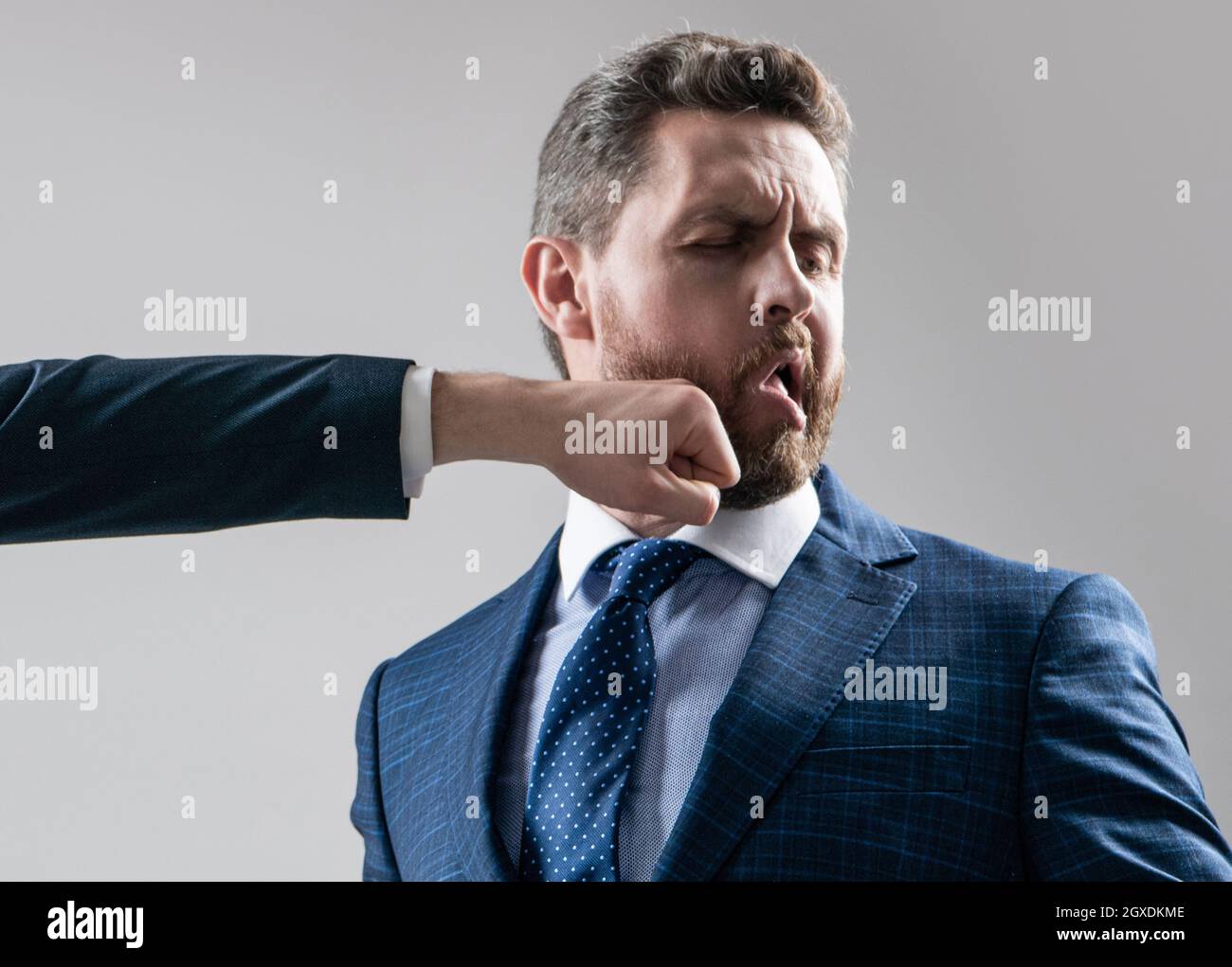 Hes a punching bag. Employee got punch in chin. Man punched in face