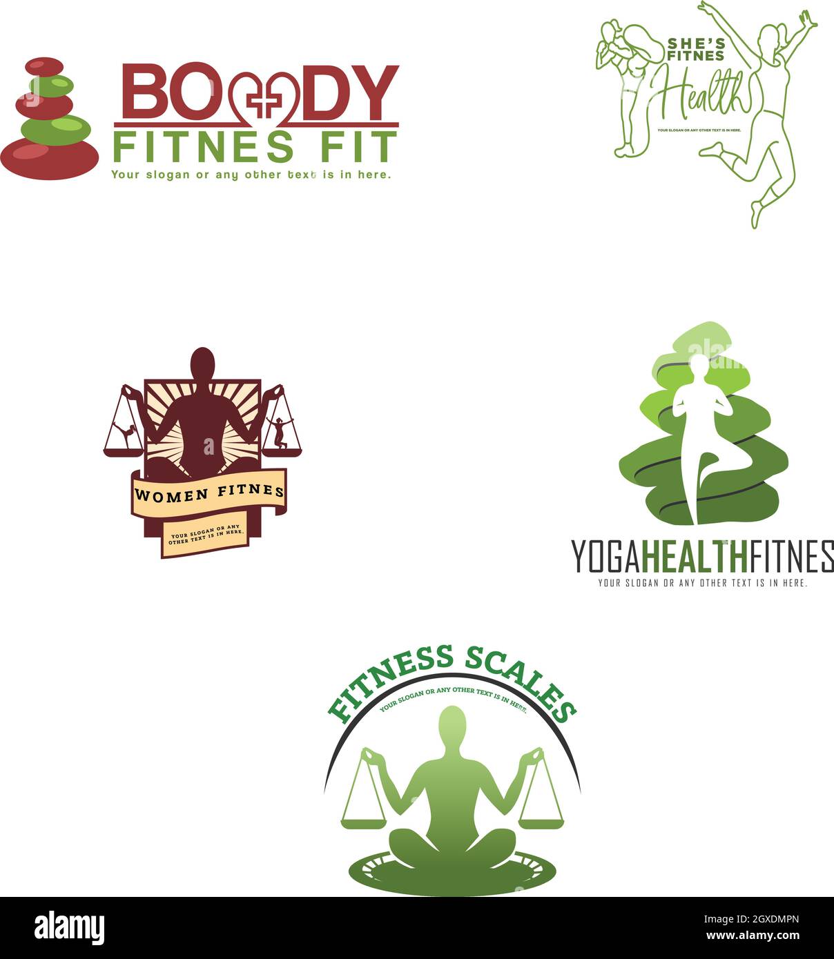 A set of physical fitness yoga logo design Stock Vector
