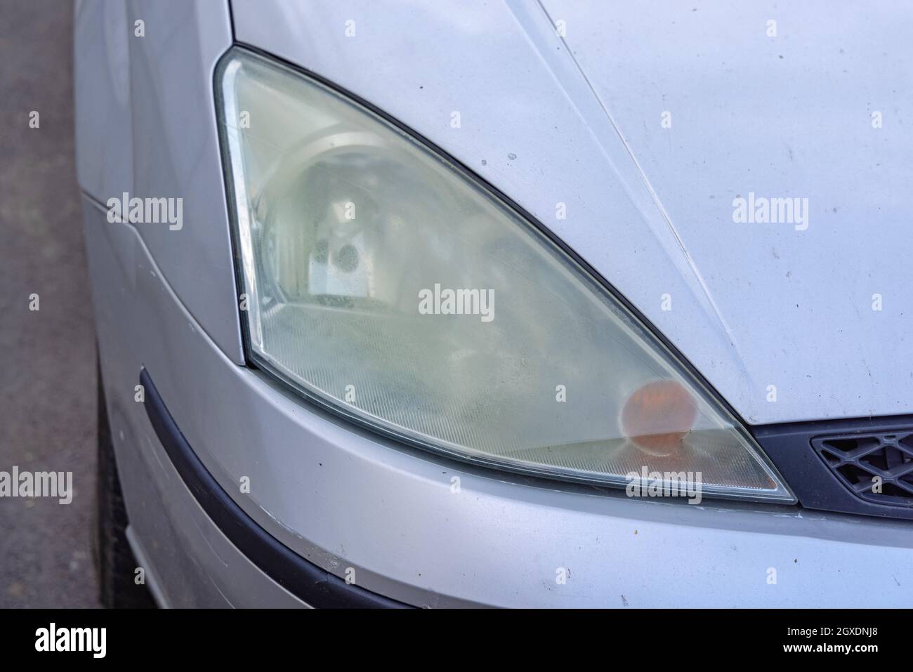 Foggy Headlights Plastic Cover at Old Car Front Stock Photo Alamy
