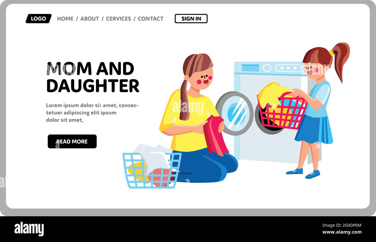 Mom And Daughter Doing Housework Together Vector Stock Vector
