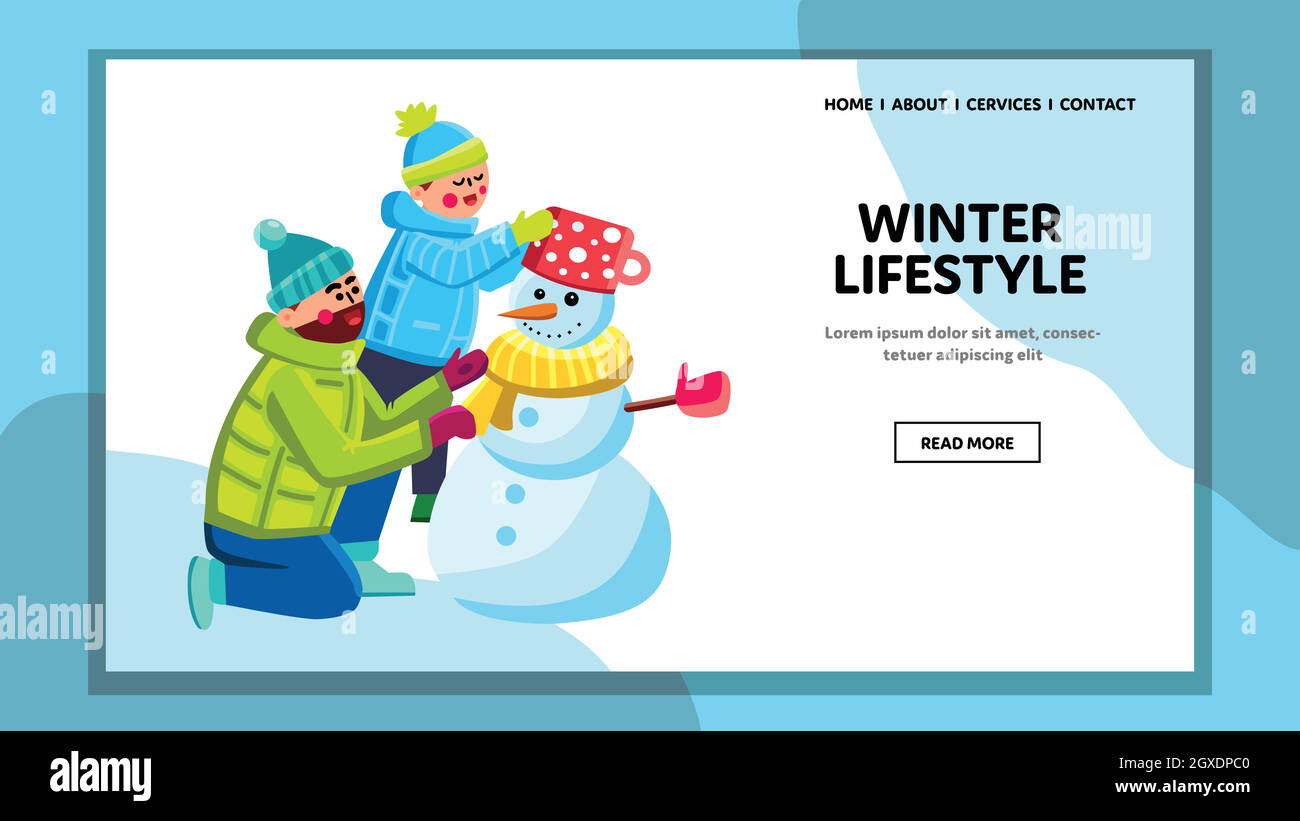 Winter Lifestyle And Funny Time Of Family Vector Stock Vector
