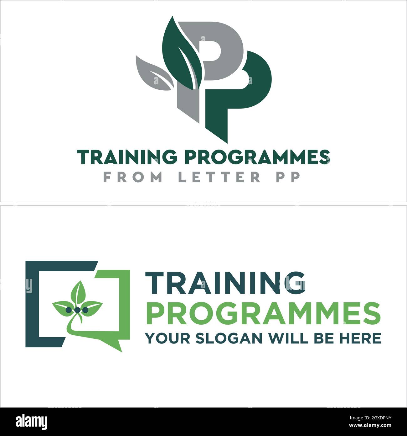 Set of letter initial and leaf chat logo design Stock Vector