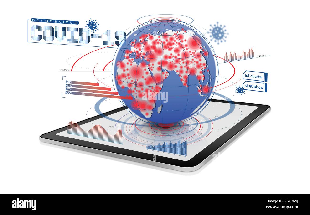 Covid-19 data on digital table, white background Stock Photo