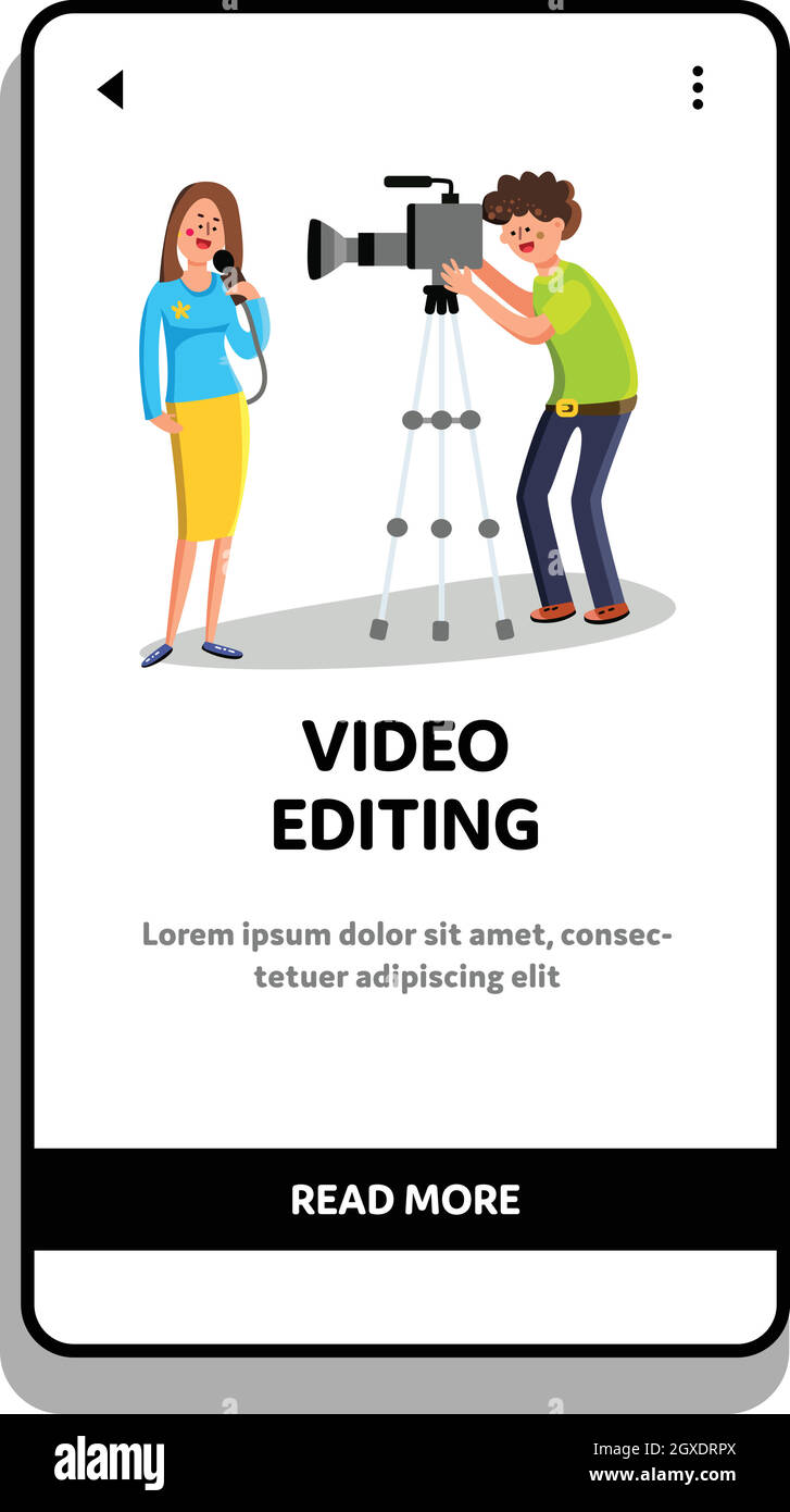 Video Editing Cameraman Shoots Reporter Vector Illustration Stock ...