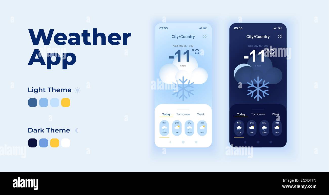 Weather check cartoon smartphone interface vector templates set Stock Vector