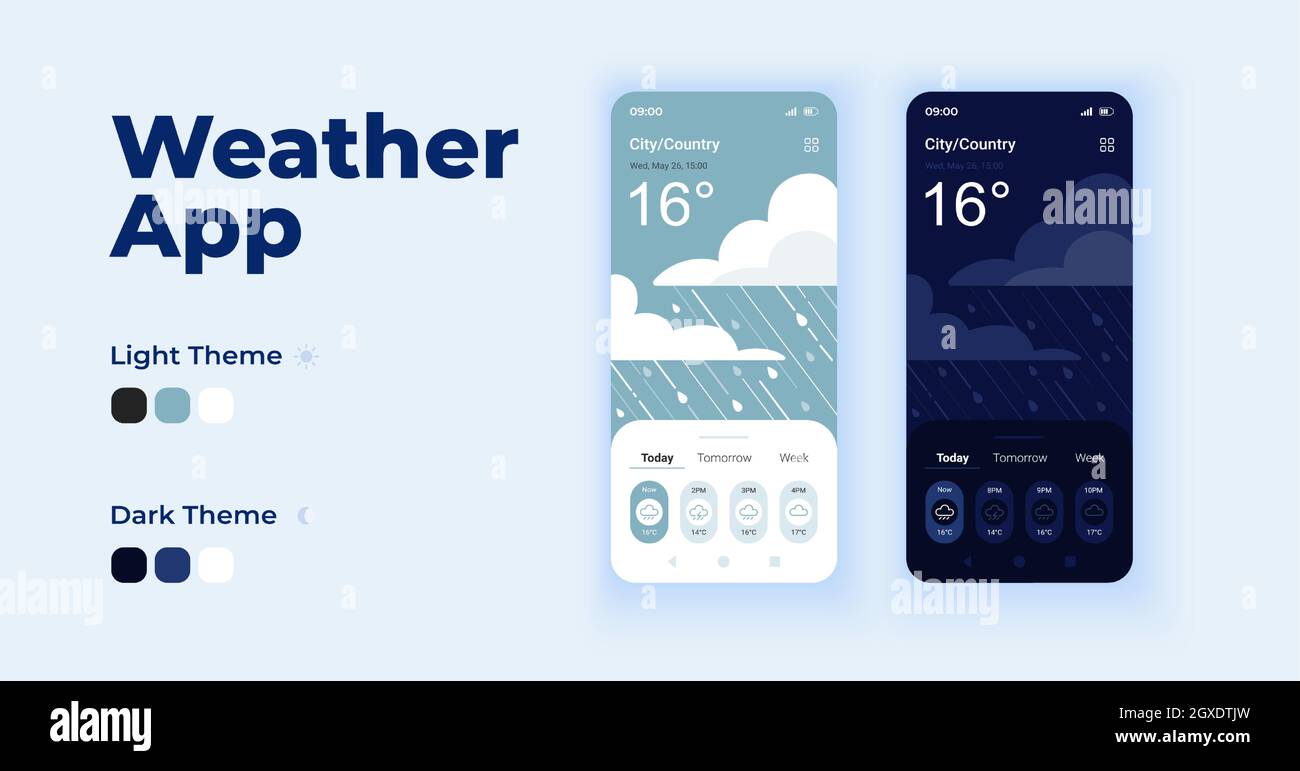 Forecast cartoon smartphone interface vector templates set Stock Vector