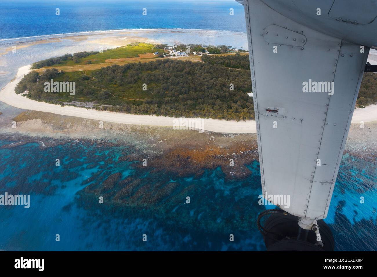 Lady Elliott Island midair areal view of the island. Queensland, Great Barrier Reef, Australia Stock Photo