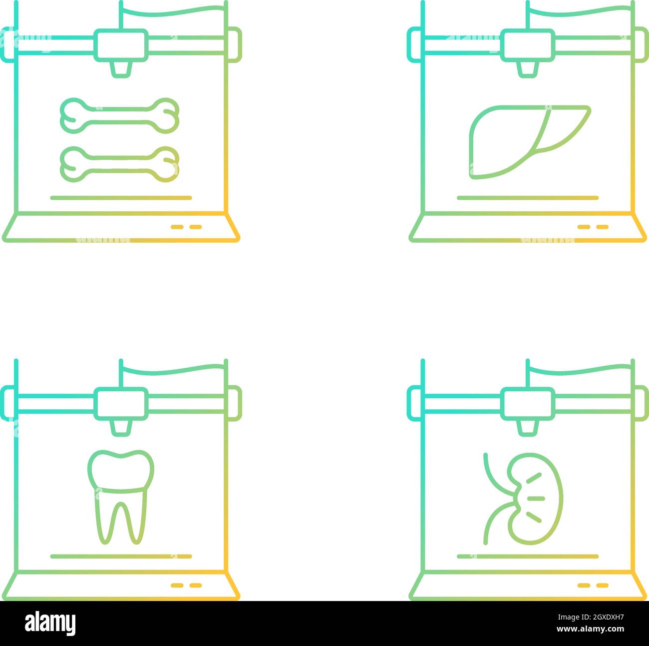 Three dimensional bioprinting gradient linear vector icons set Stock Vector