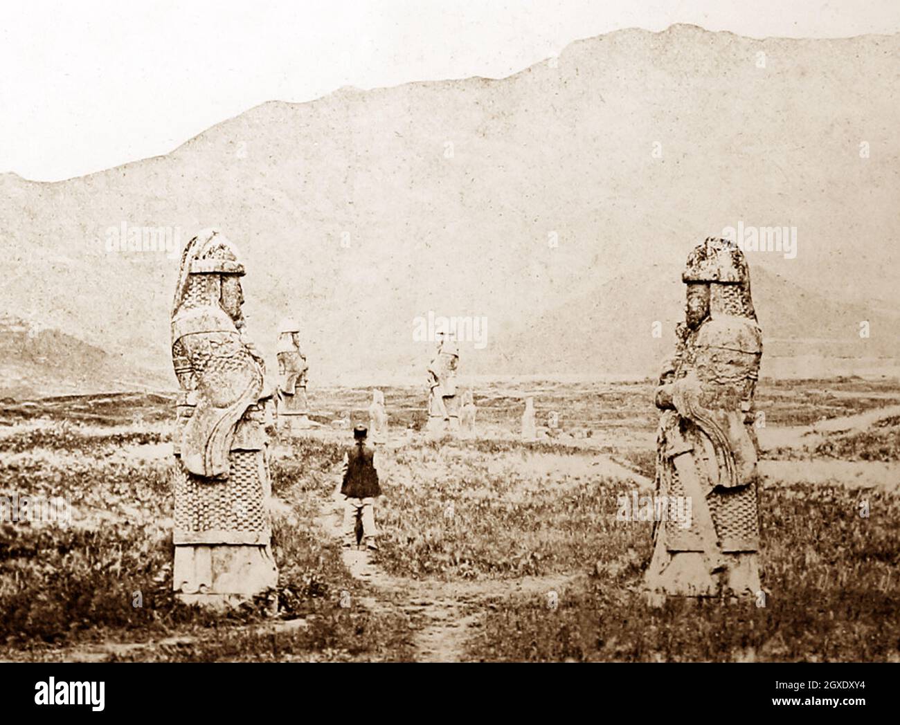 Avenue of Stone Warriors, China, Victorian period Stock Photo
