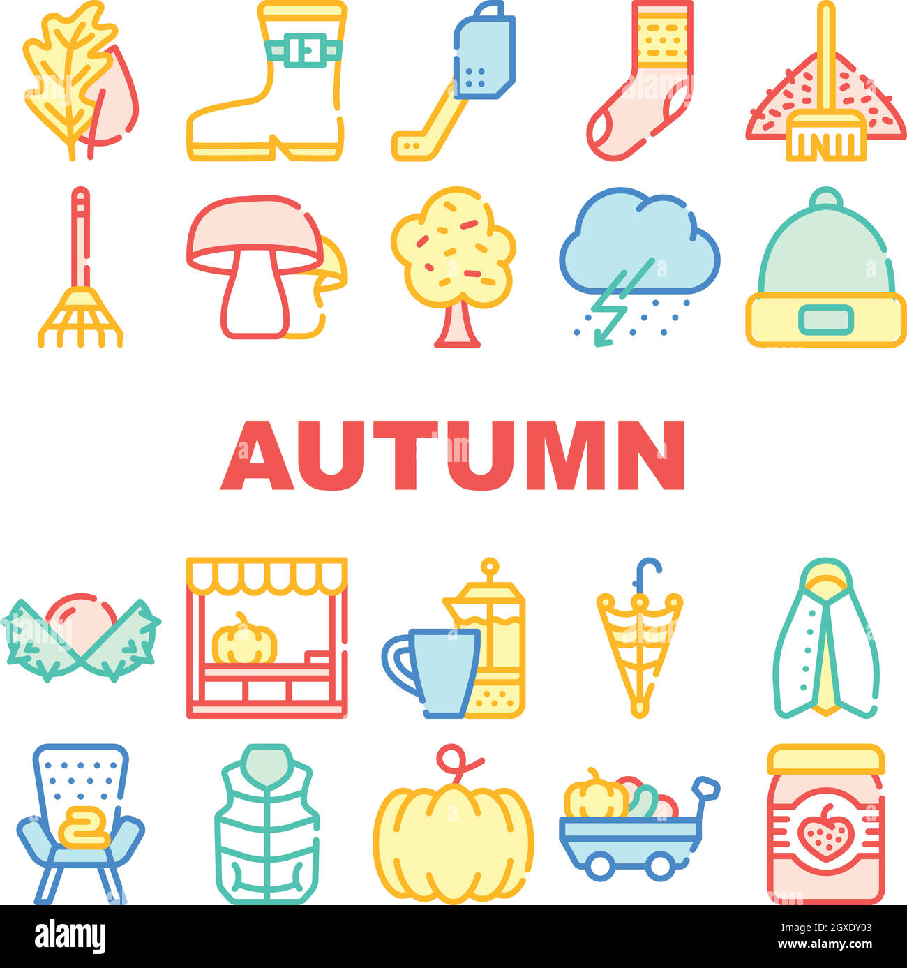 Autumn Season Objects Collection Icons Set Vector Stock Vector